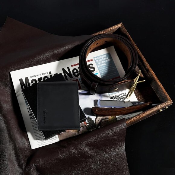 ⚡Travelambo Men Grain Leather Black Genuine Leather Handmade  Stylish Wallets - Picture 8 of 8